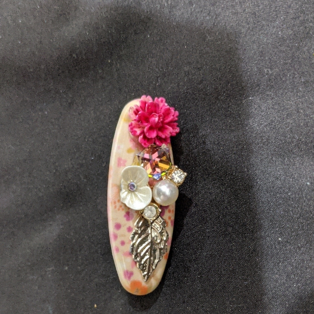 Pink and Silver Floral Brooch with Asymmetrical Design Saree Pin